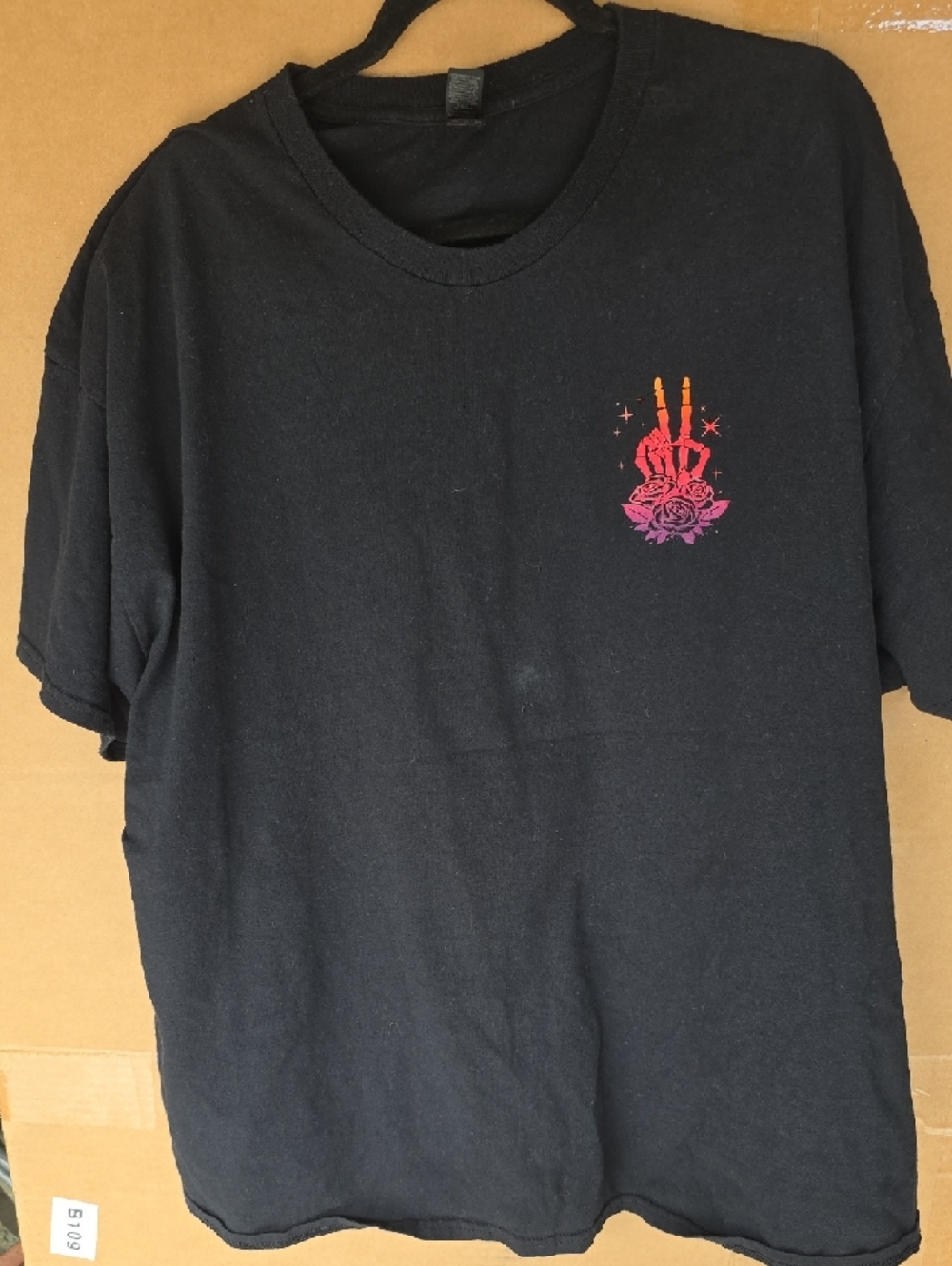 Gildan Black Tee with Orange and Pink Skull Graphic - Picture 3 of 3